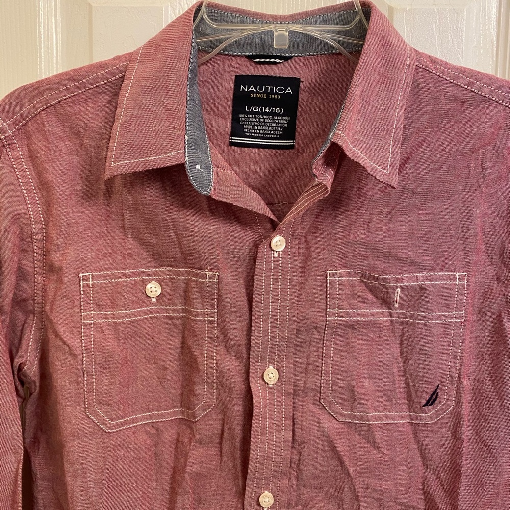 Nautica long sleeves boy shirt red L 14/16 - Picture 2 of 4